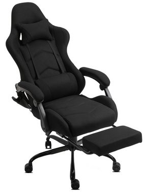 Delman Gaming-Stuhl Bürostuhl Chefsessel Massagefunktion mit 6 Vibrationspunkten Stoff, Drehstuhl, dicke Polsterung, Metallfußkreuz, Fußstütze 02-0036