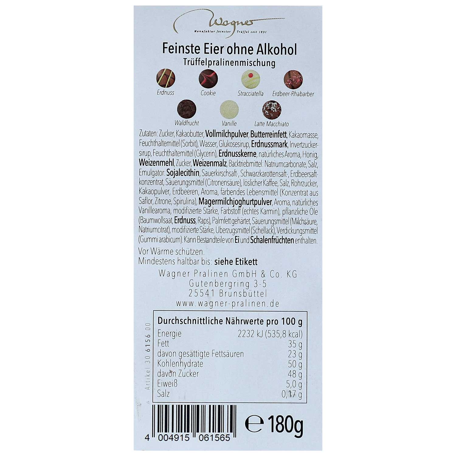 Wagner Trüffelpralinen Eier ohne Alkohol handgefertigt 180g