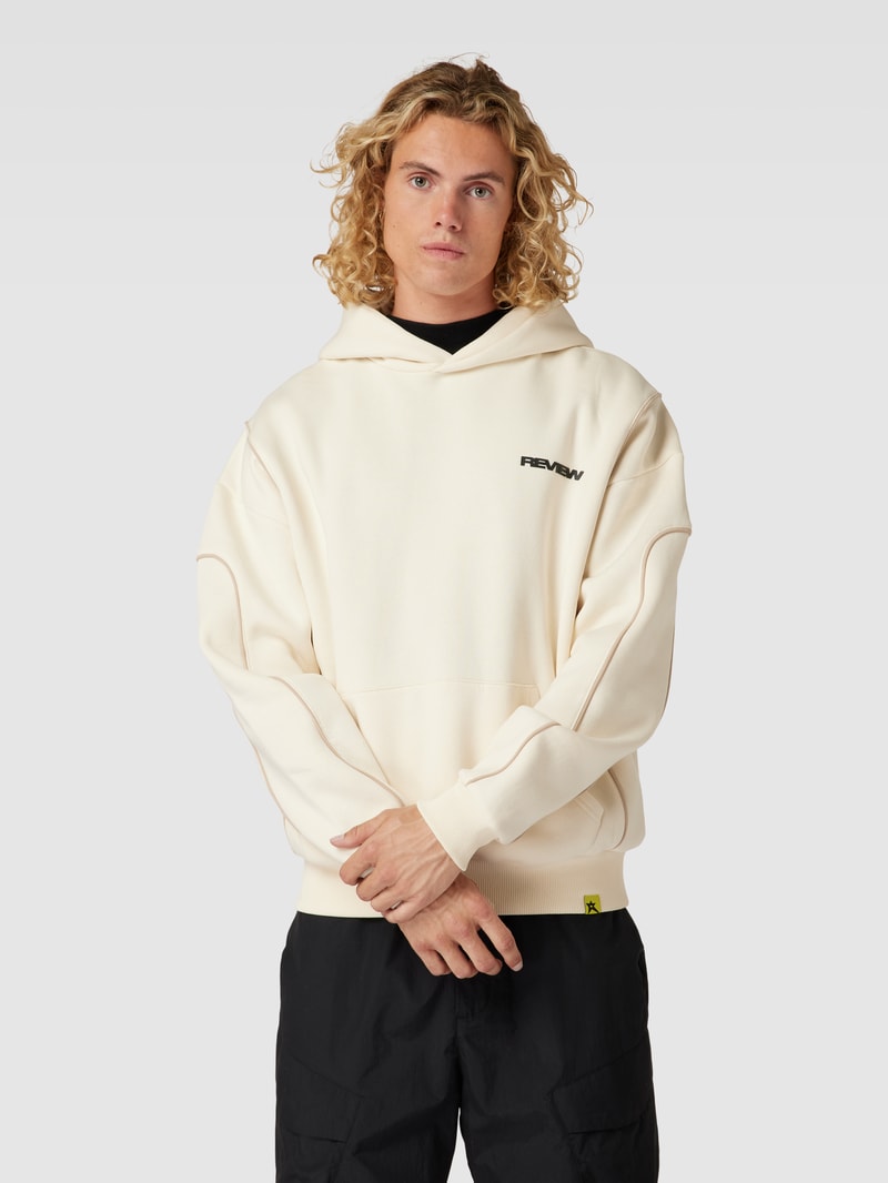 Hoodie mit Kontrastnähten in ecru