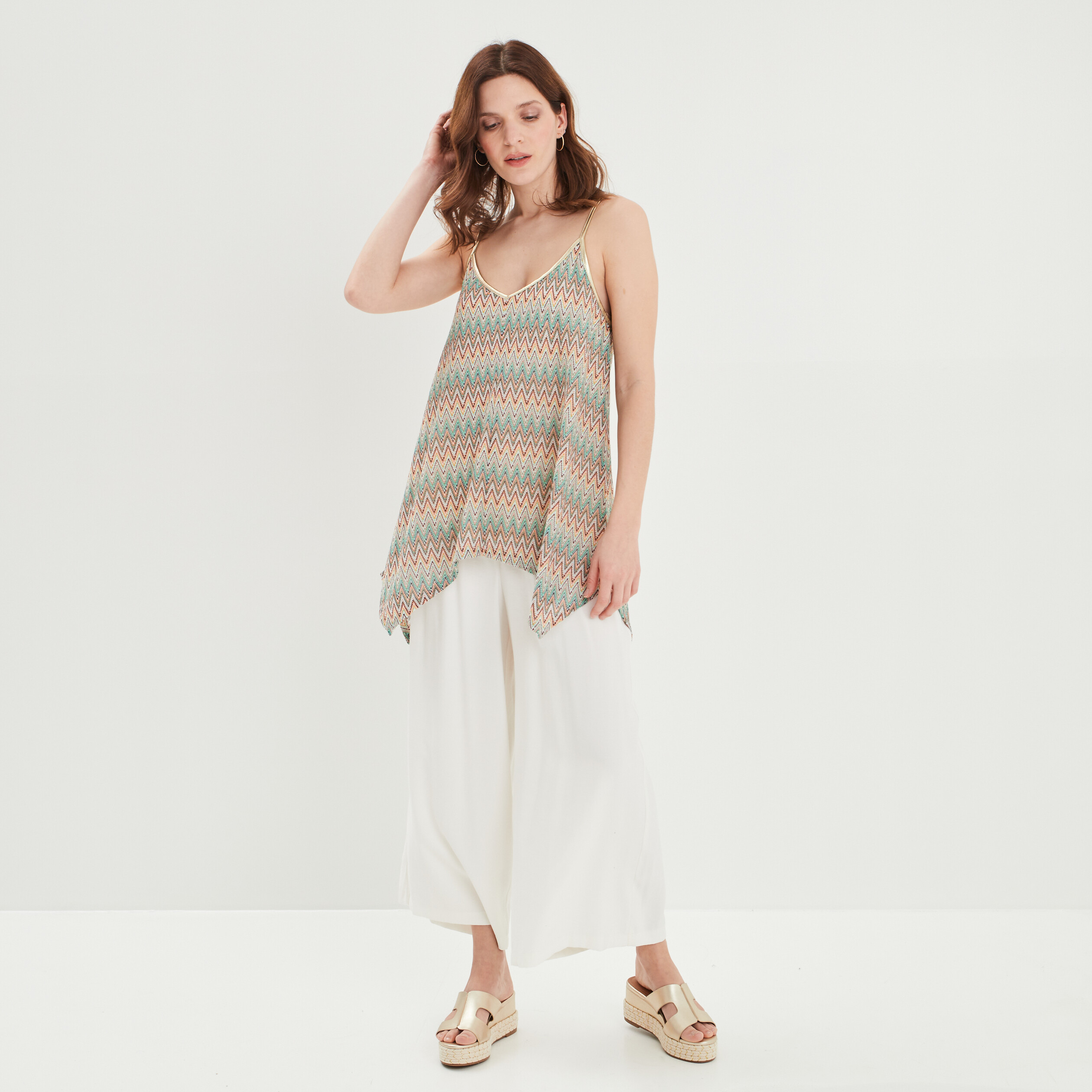 Débardeur asymétrique à bretelles fines orange femme | La Halle