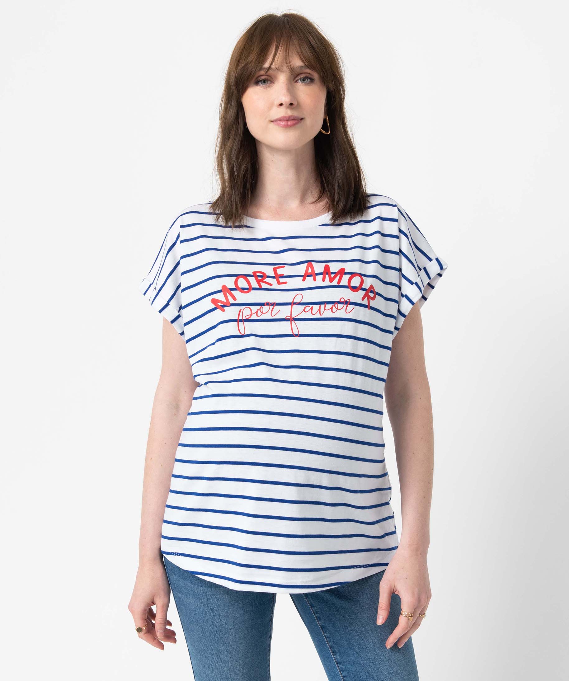Tee-shirt de grossesse à rayures avec inscription marine | GEMO