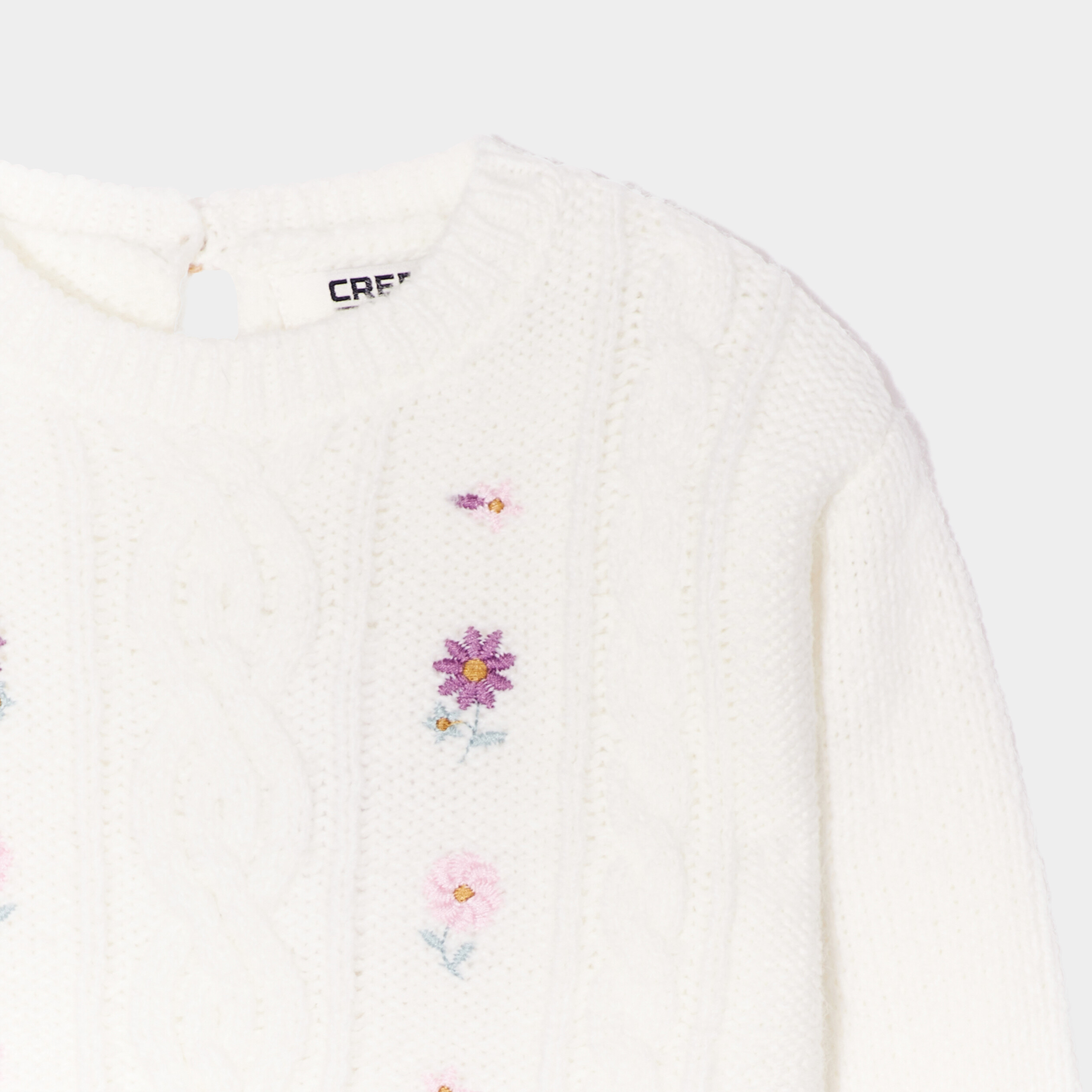 Pull broderie et torsades Creeks blanc bébé fille | La Halle