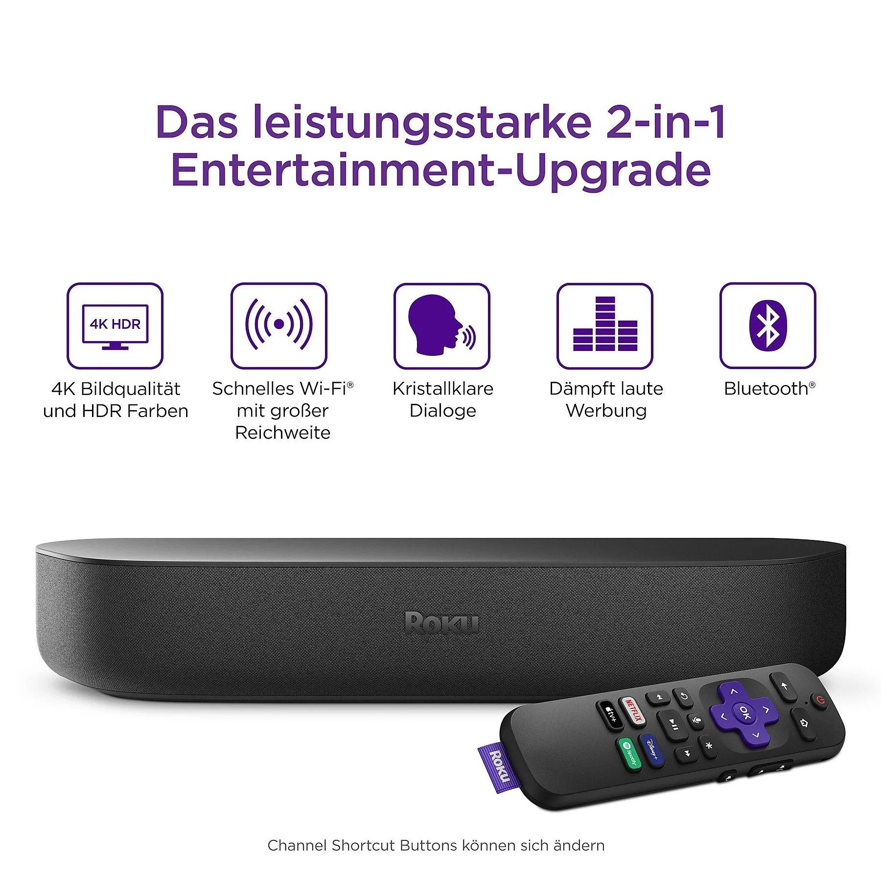 ROKU 4K HDR Streaming Media Player Soundbar (WLAN (WiFi), Bluetooth, Alexa, Siri, Google Home, Spotify, Netflix, Ultra HD, Apple AirPlay)