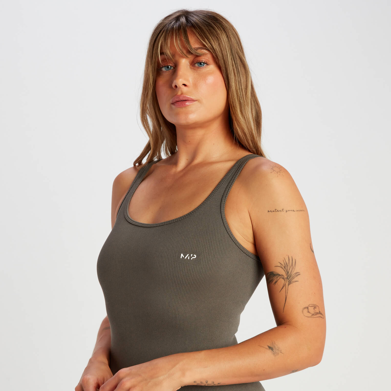 Combinaison moulante côtelée sans coutures MP Tempo pour femmes – Vert taupe