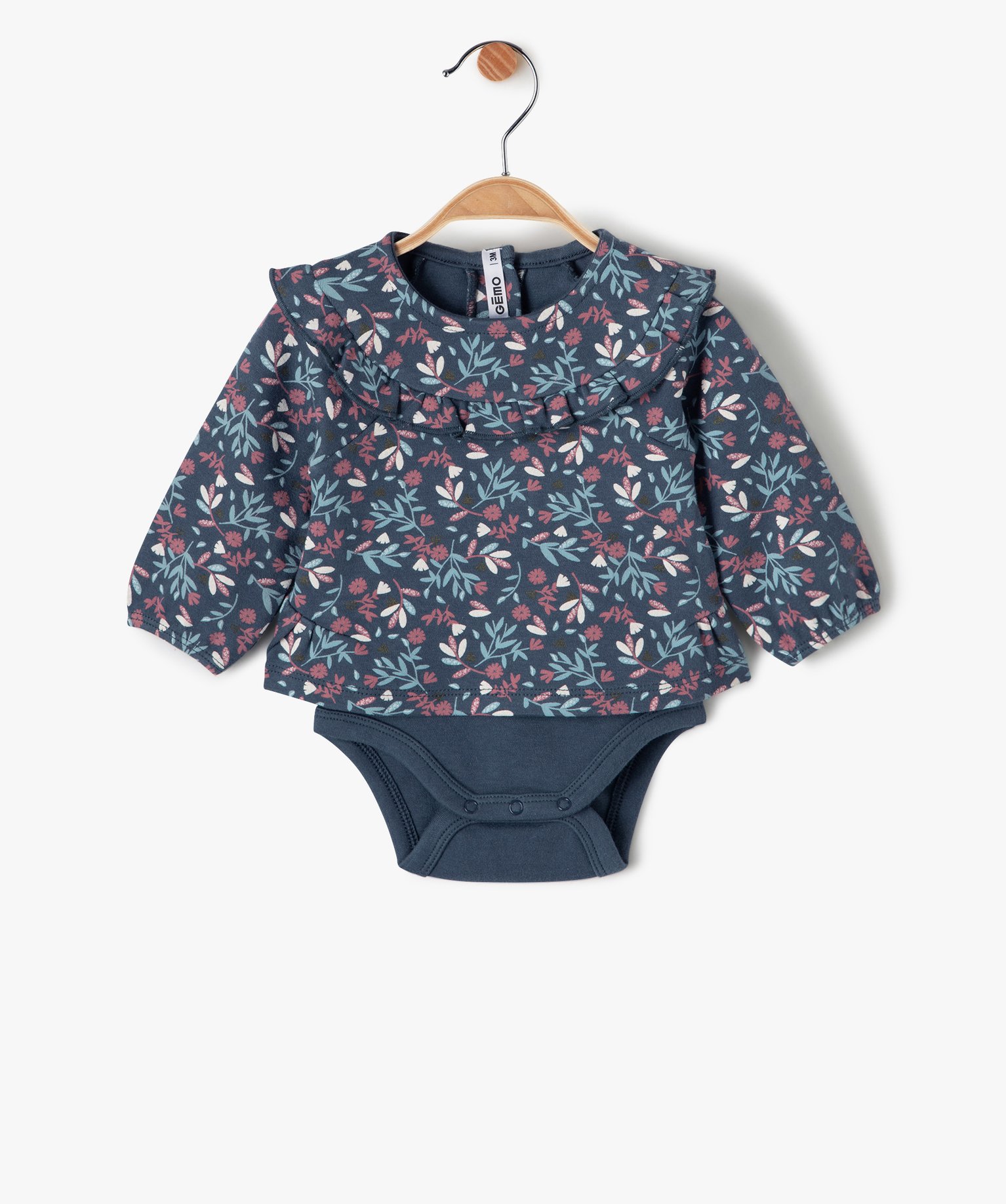 Body bébé fille à manches longues 2 en 1 marine | GEMO