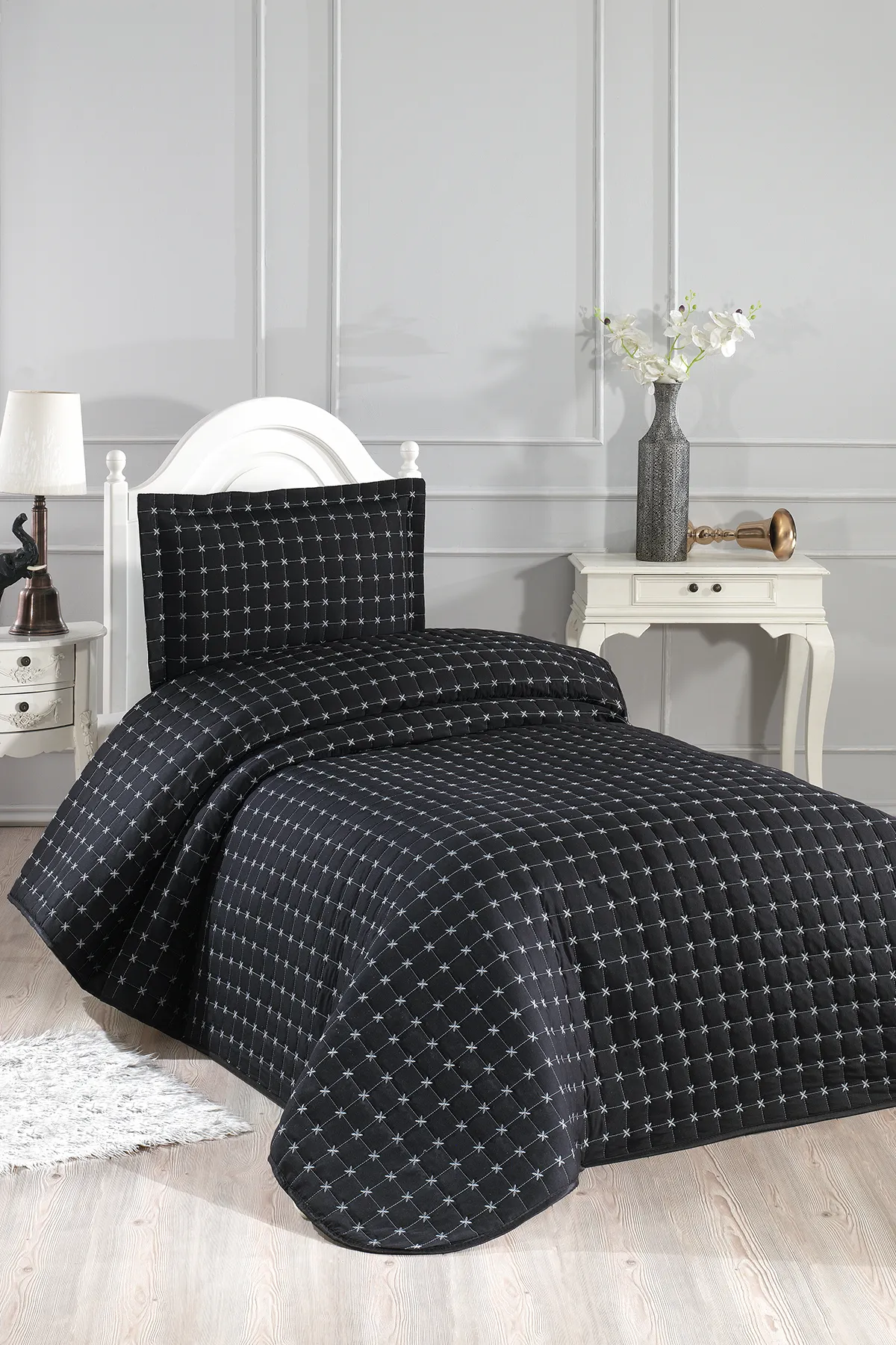 Çeyiz Diyarı  Gesteppte Tagesdecke „Star“ für Einzelbett, Schwarz