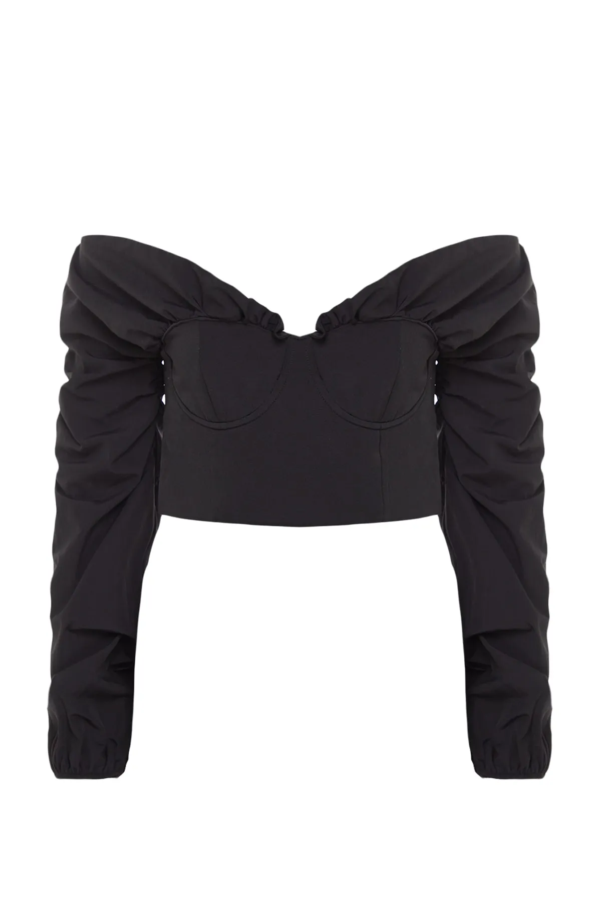 Trendyol Collection  Schwarze, kurz geschnittene, gefütterte Popeline-Bluse TPRSS23BZ00014