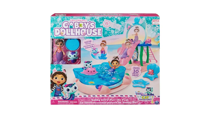 Gabby’s Dollhouse, Purrific Pool Party Spielset mit Gabby- und Meerkätzchen-Figur