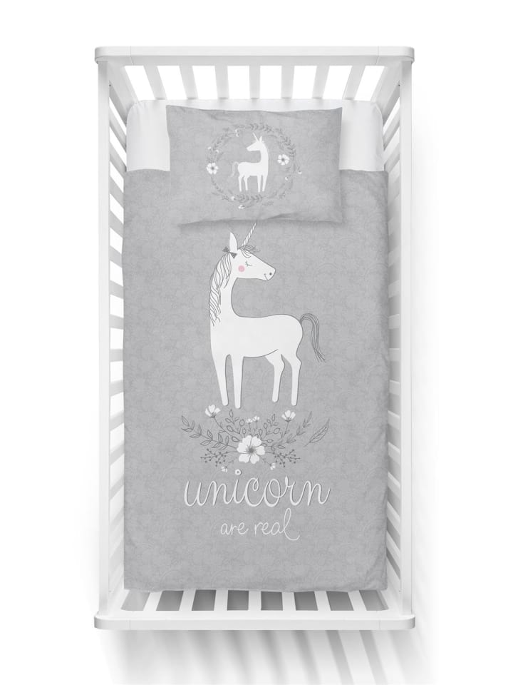 Carpe Sonno Wende-Bettwäsche Set Einhorn Timeline in Grau günstig kaufen 100 x 135 cm   40 x 60 cm