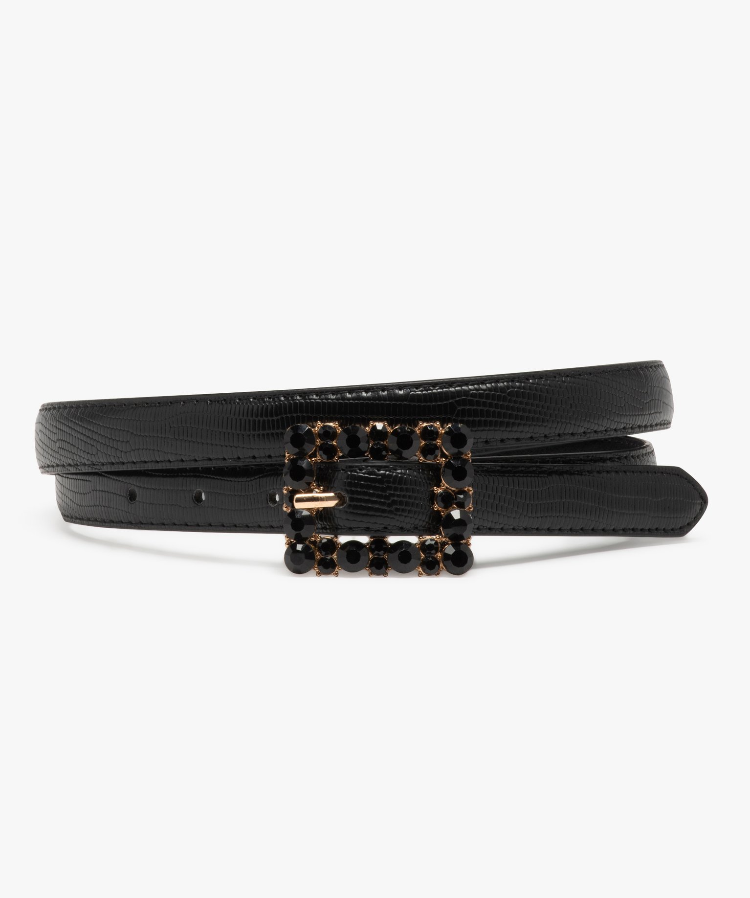 Ceinture fine à boucle strass femme noir | GEMO