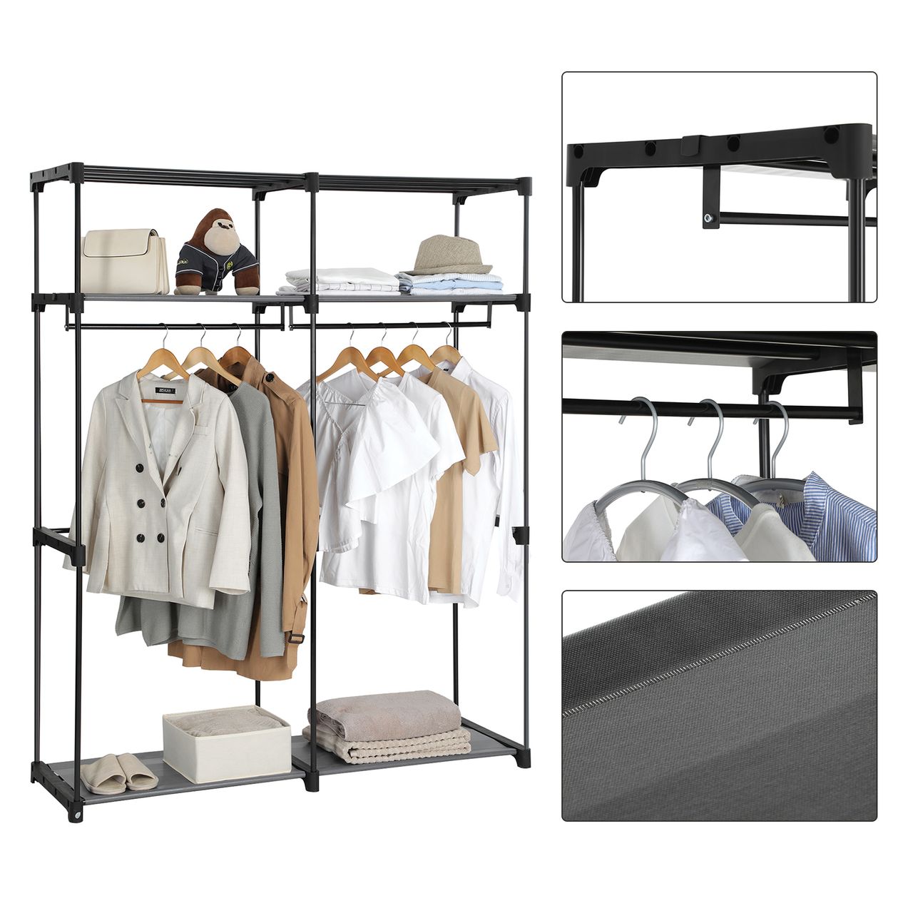 Songmics Garderobe mit 2 Kleiderstangen, 140 x 43 x 174 cm