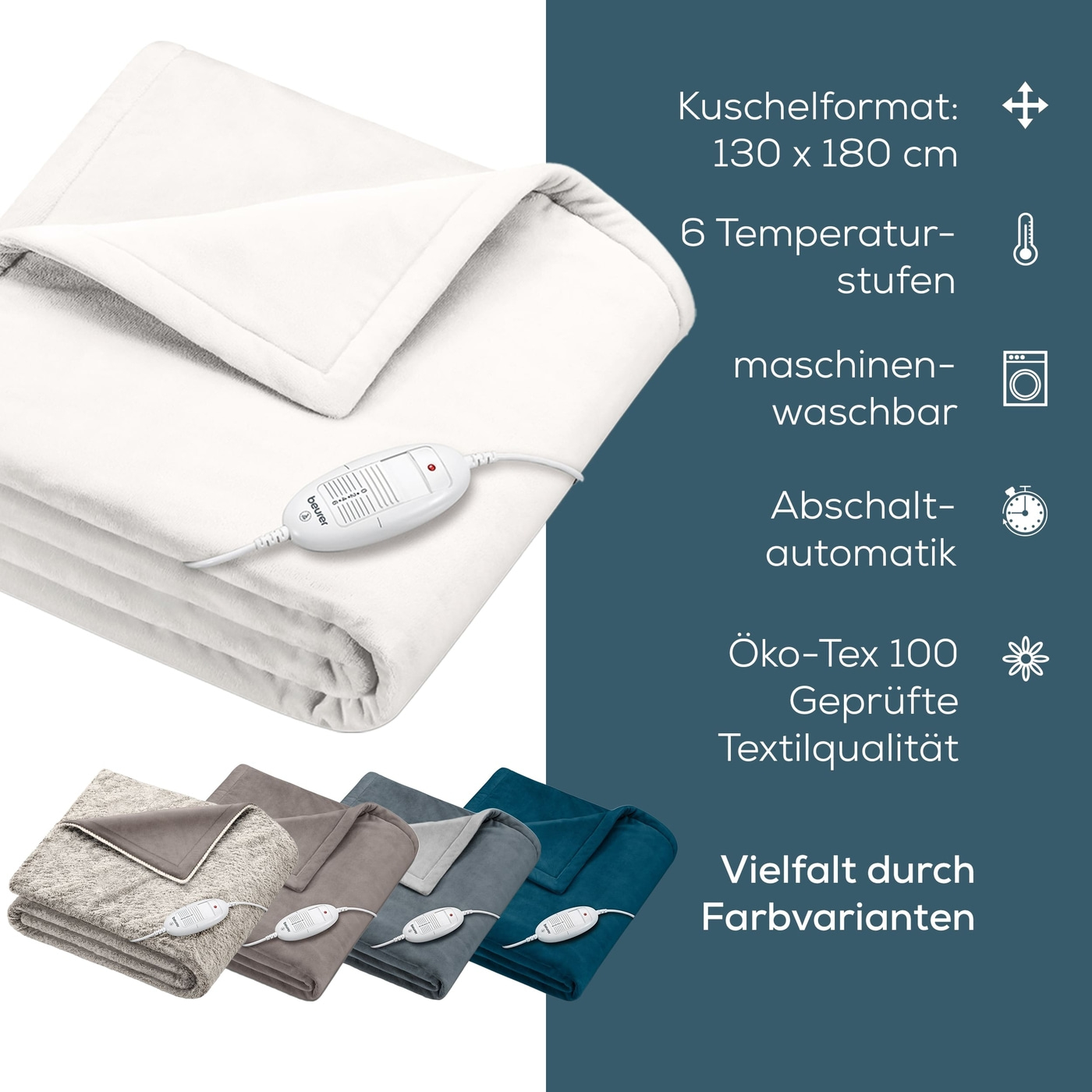 Beurer Wärmezudecke HD 75 Cosy White-Atmungsaktive Heizdecke mit anschmiegsamer Flauschfaser