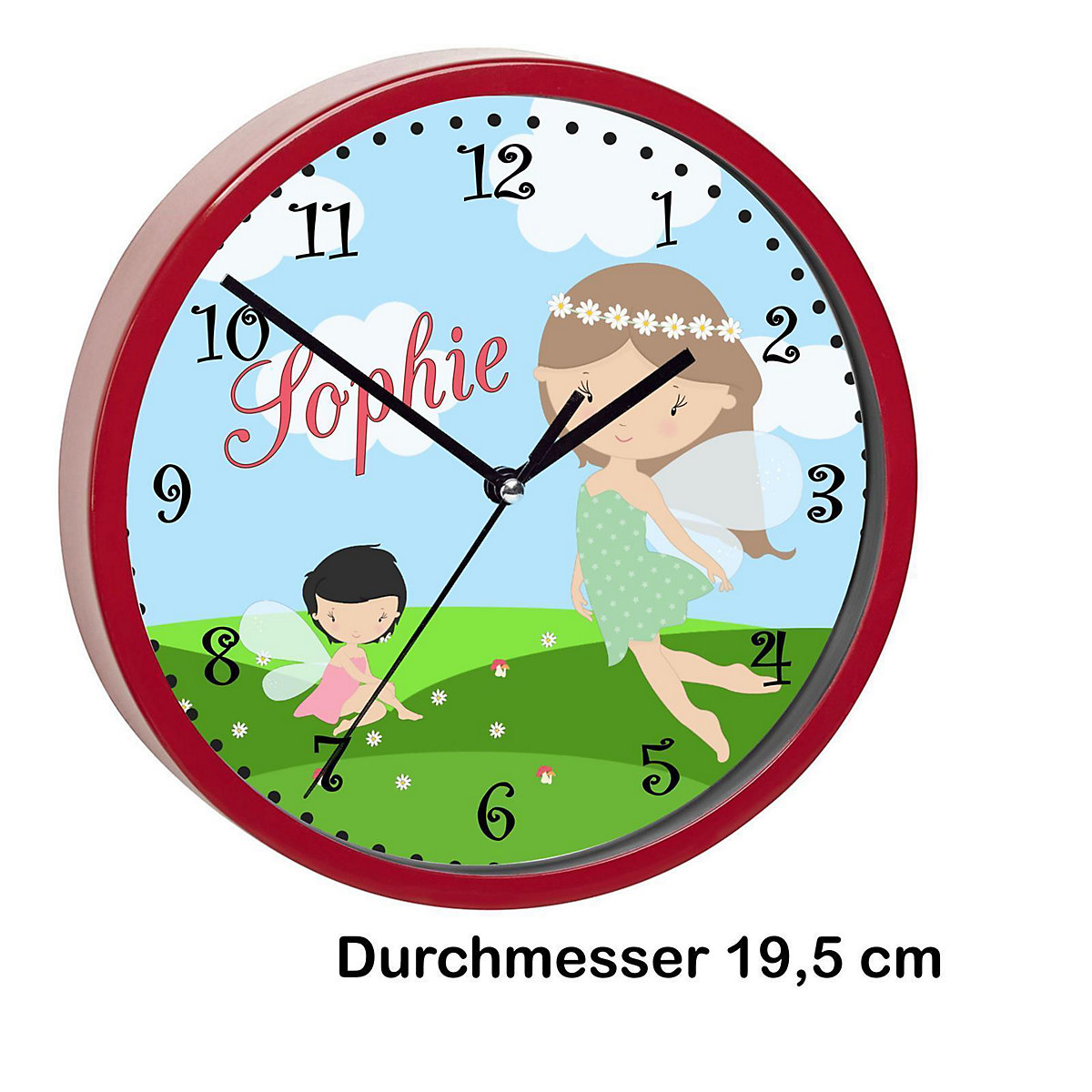 Kinder Wanduhr laufruhig personalisiert mit Name Fee