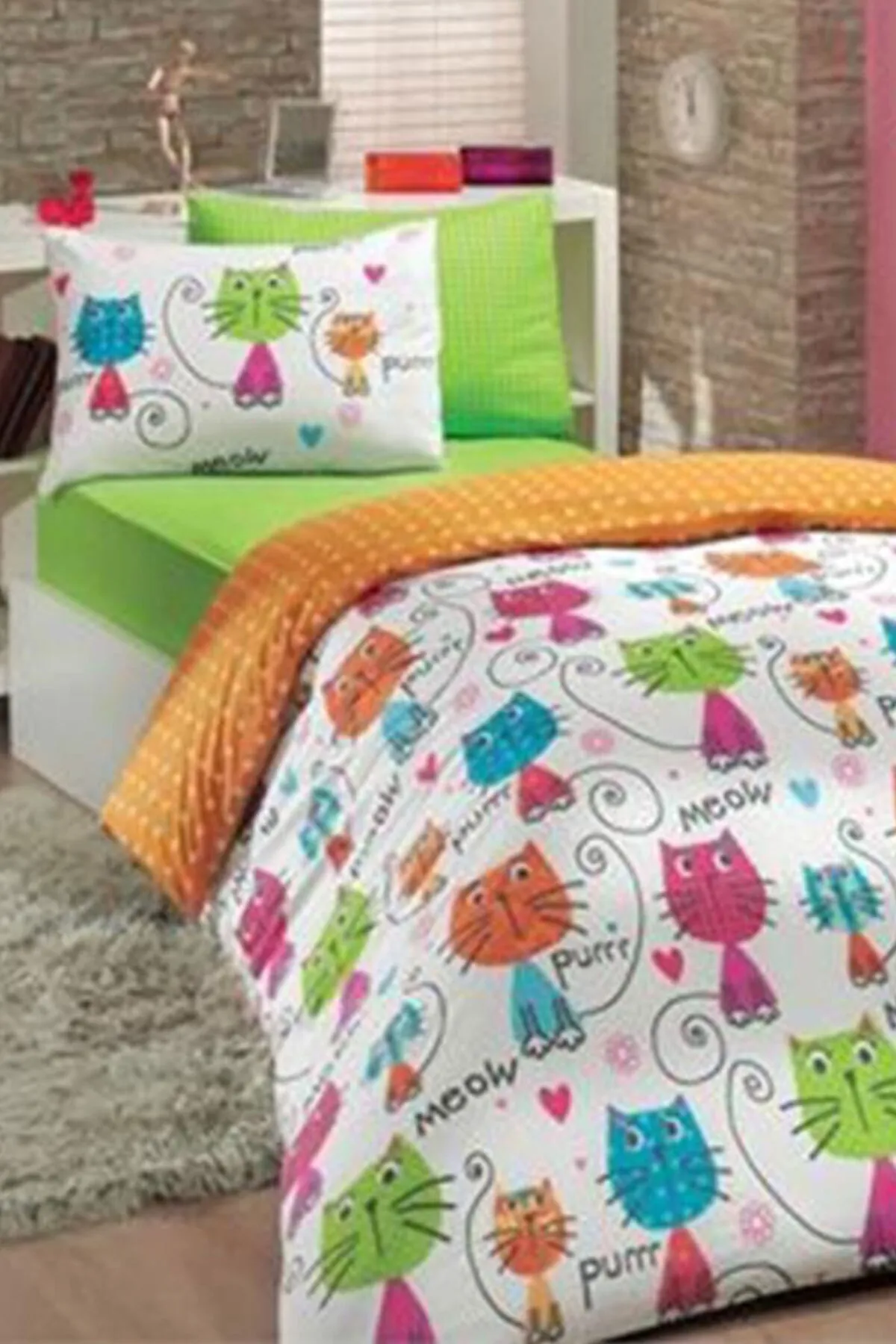Hobby  Einzelbettbezug-Set aus Popeline, Meow Orange