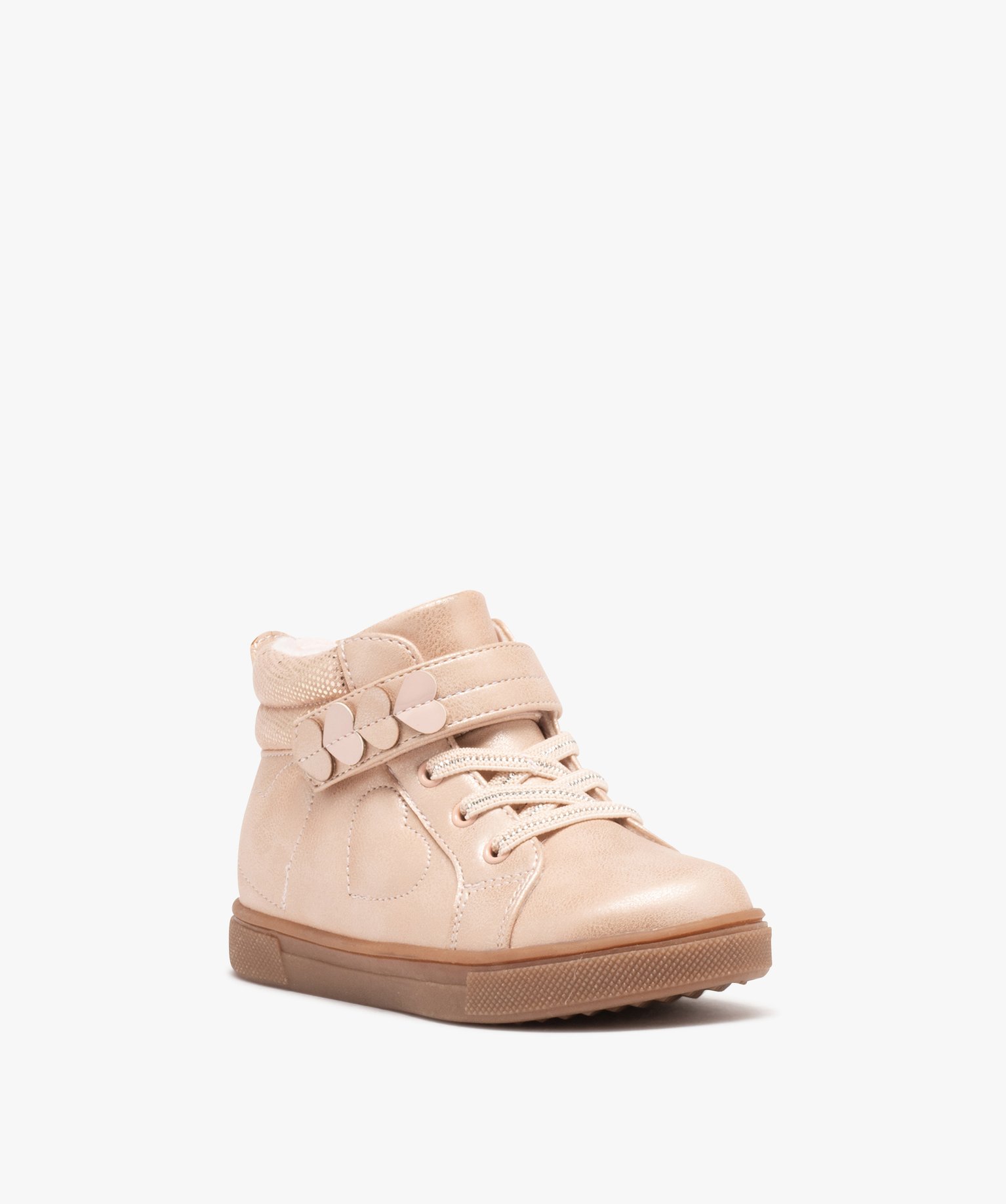 Baskets fille mid-cut unies à col pailleté et détails en ... rose | GEMO