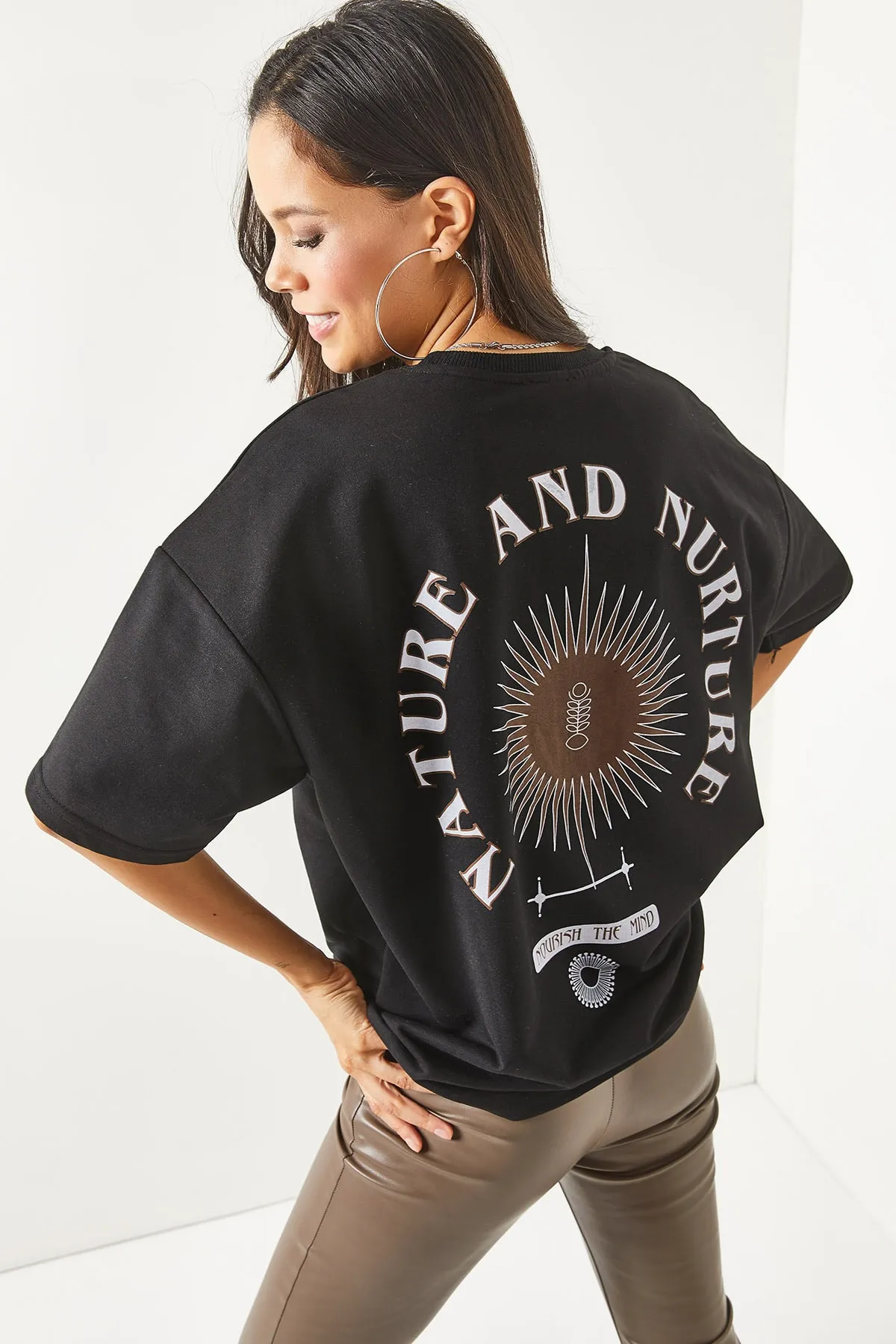 Olalook  Damen-T-Shirt „Symbol“, schwarz, vorne und hinten bedruckt, 2-fädig, Unisex-Übergröße-T-Shirt TSH-19000696