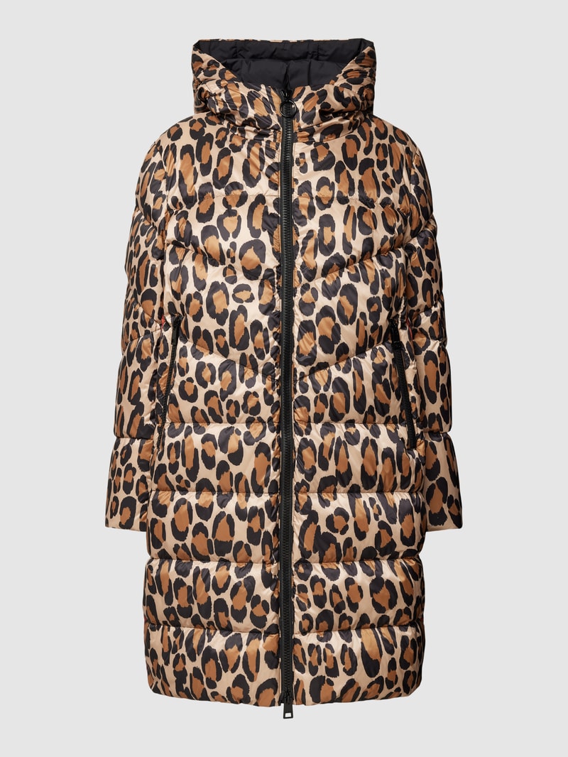 Daunenmantel mit Animal-Print in camel