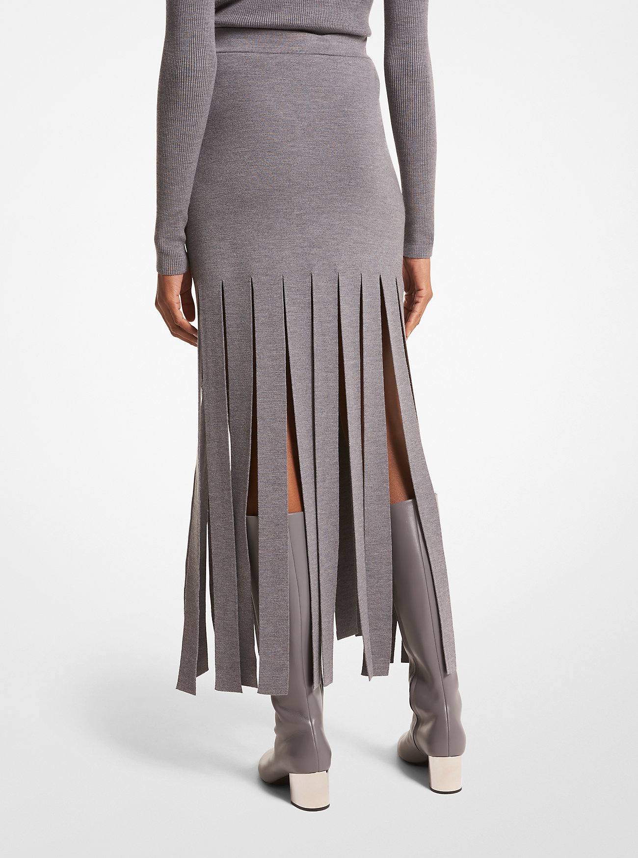 Merino Wool Blend Streamer Skirt - BANKER GREY