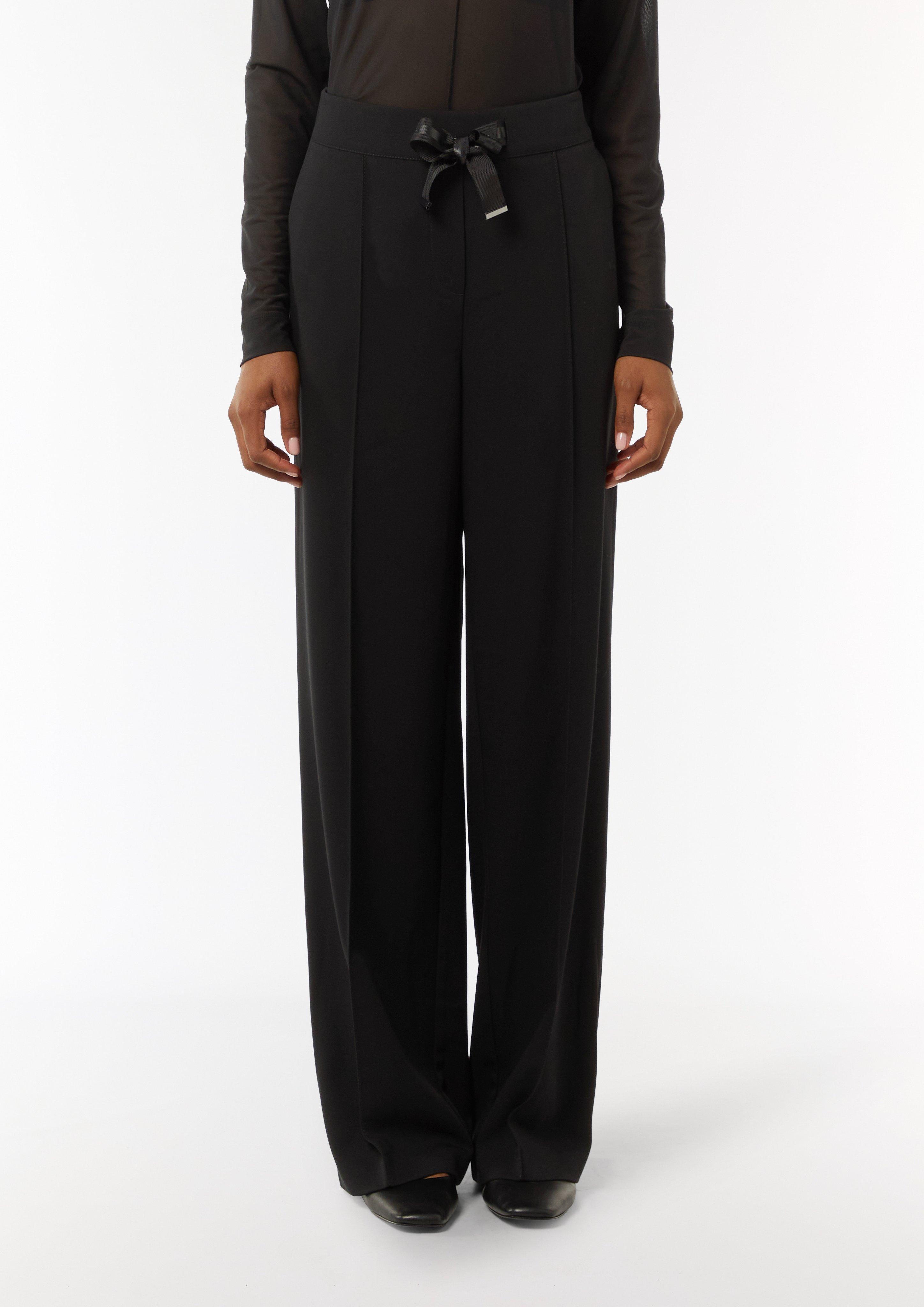Elegante Stoffhose mit Bindeband - schwarz