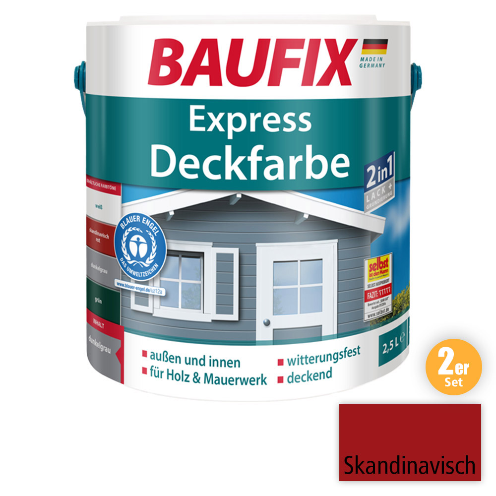 Baufix 2in1 Express Deckfarbe skandinavisch 2,5 L rot 2-er Set