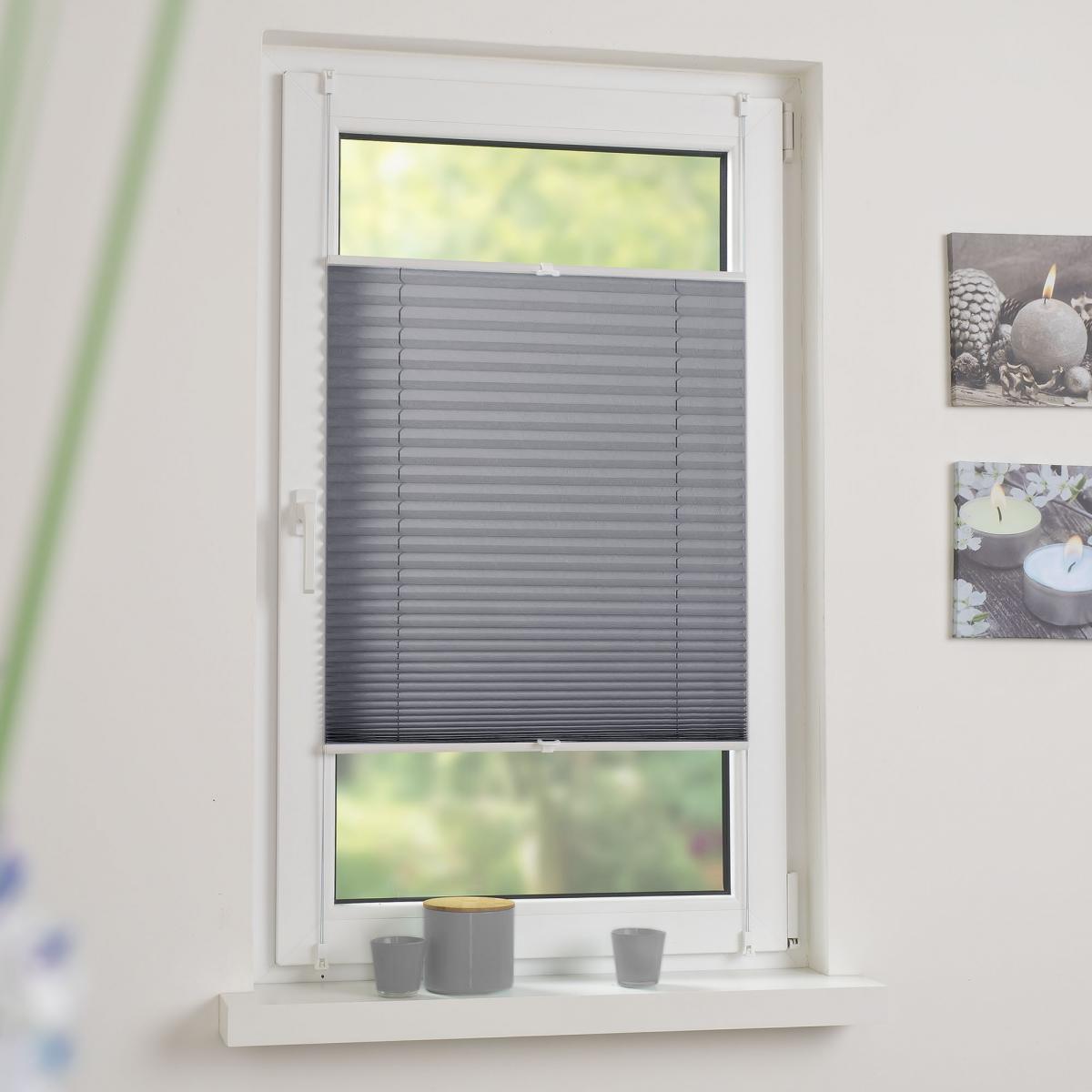 Bella Casa Klemmfix Plissee verspant, Fensterdekoration, verdunkelnd, 100 x 130 cm grau