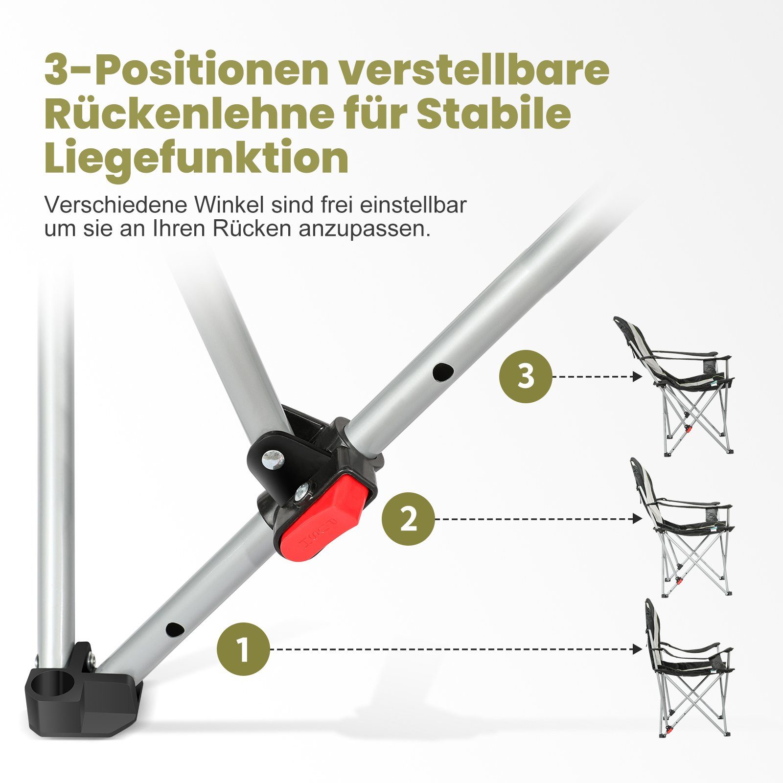 HOMECALL Campingstuhl Anglerstuhl Flatsessel Klappbar Liegestuhl, Getränkehalter, Gepolstert, 3 fach Verstellbare Rückenlehne, bis 150KG