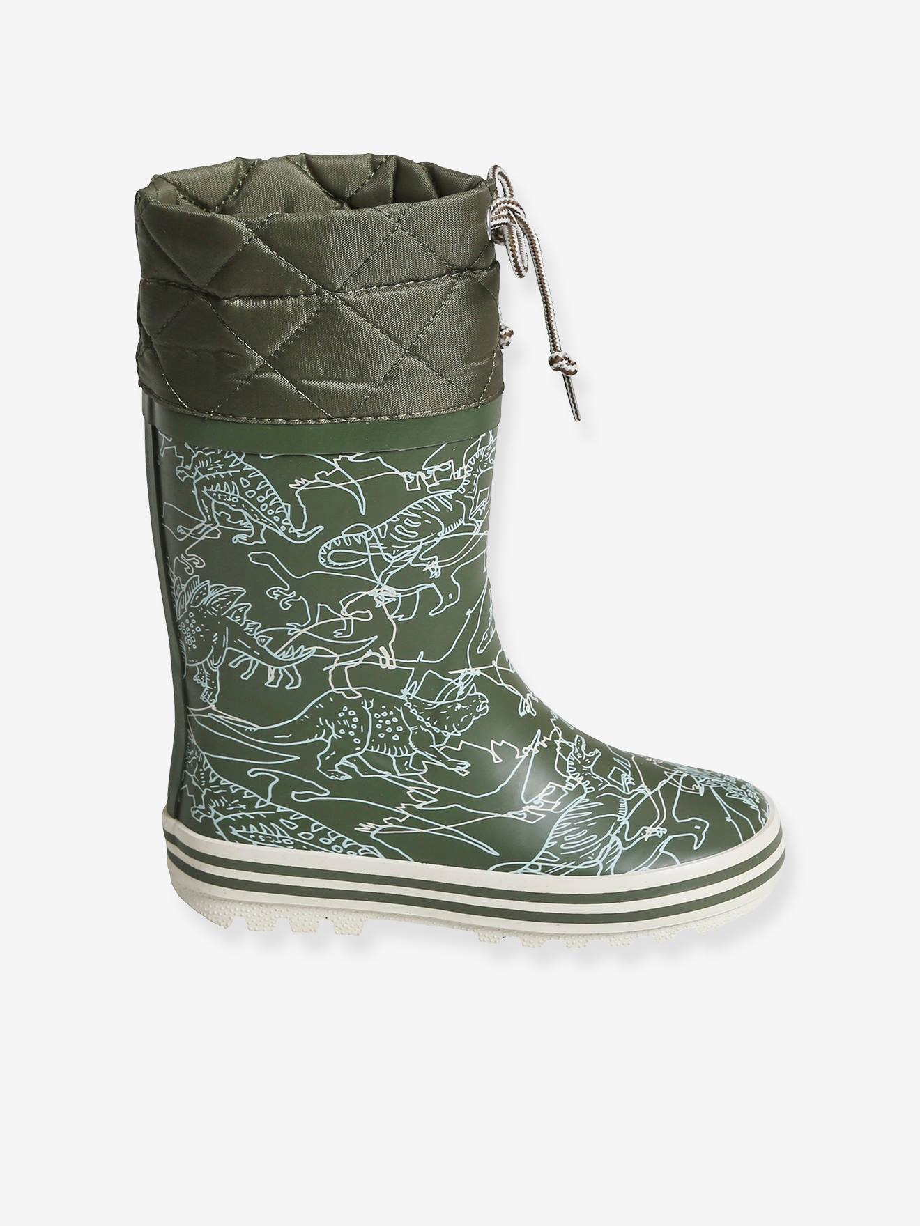Bottes de pluie imprimées garçon col matelassé kaki imprimé