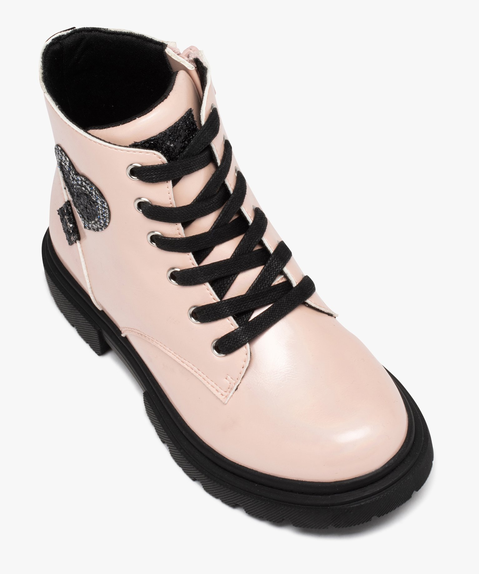 Boots fille mid-cut vernies à semelle crantée rose | GEMO