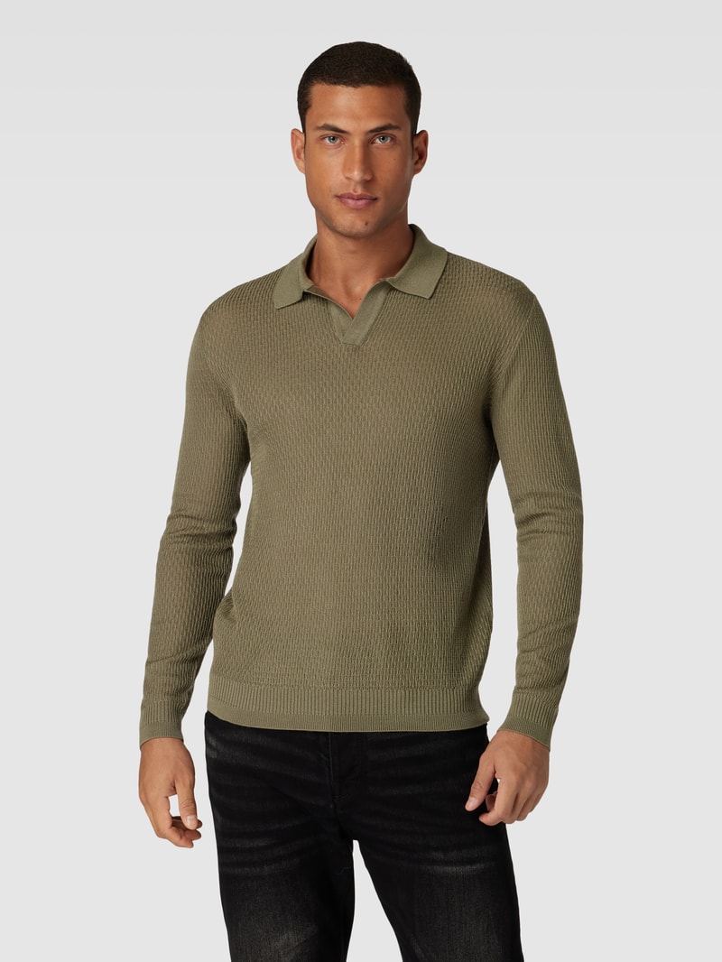 Longsleeve mit Polokragen in olivgrün