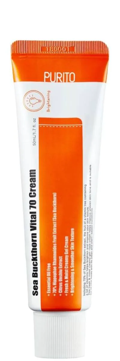 „Purito Sea Buckthorn Vital 70“ atgaivinantis kreminis gelis su šaltalankių ekstraktu