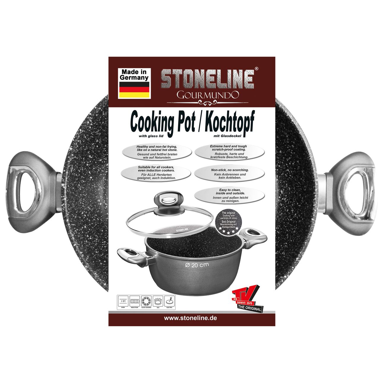 STONELINE® Gourmundo Made in Germany Kochtopf 20 cm, mit Glasdeckel