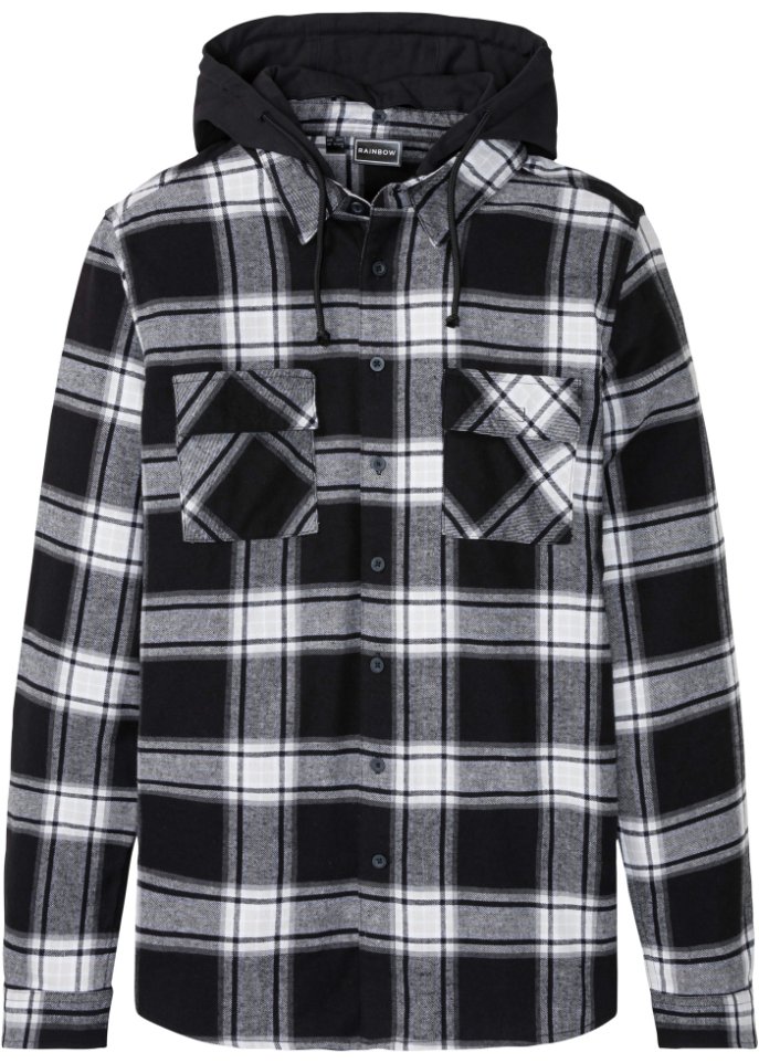 Flanell-Langarmhemd mit abnehmbarer Kapuze