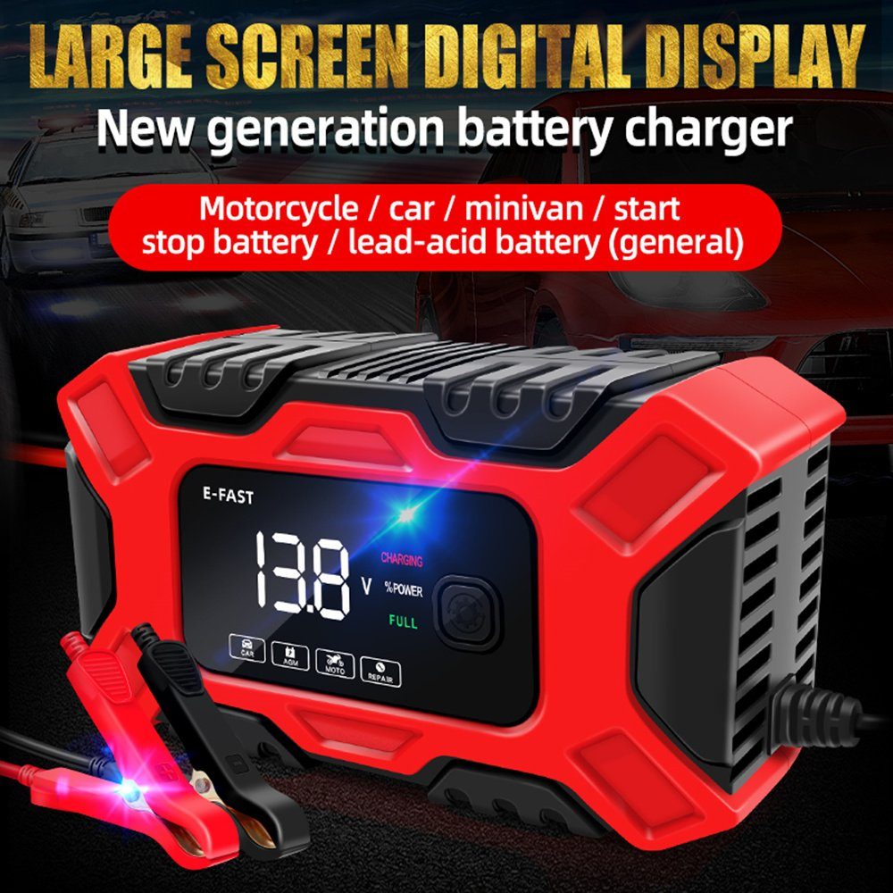 autolock Profi Batterieladegerät, 12 V/8 A 24 V/4 A intelligentes Autobatterie-Ladegerät (automatisches Batterieladegerät, Wartungsgerät mit LCD-Display)