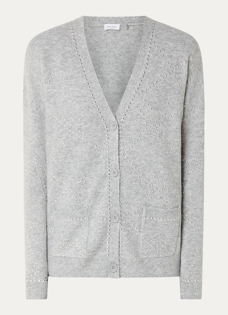 Gerry Weber Fine-knit cardigan in wool blend with rhinestones and patch pockets