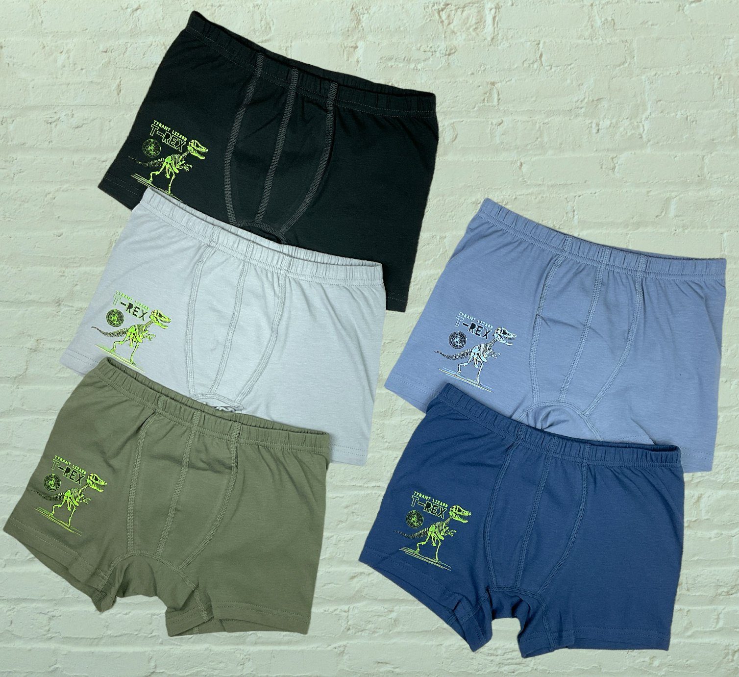 LOREZA Boxershorts 5 Jungen Boxershorts Unterhosen aus Baumwolle Unterwäsche - T-Rex (Spar-Packung, 5-St)