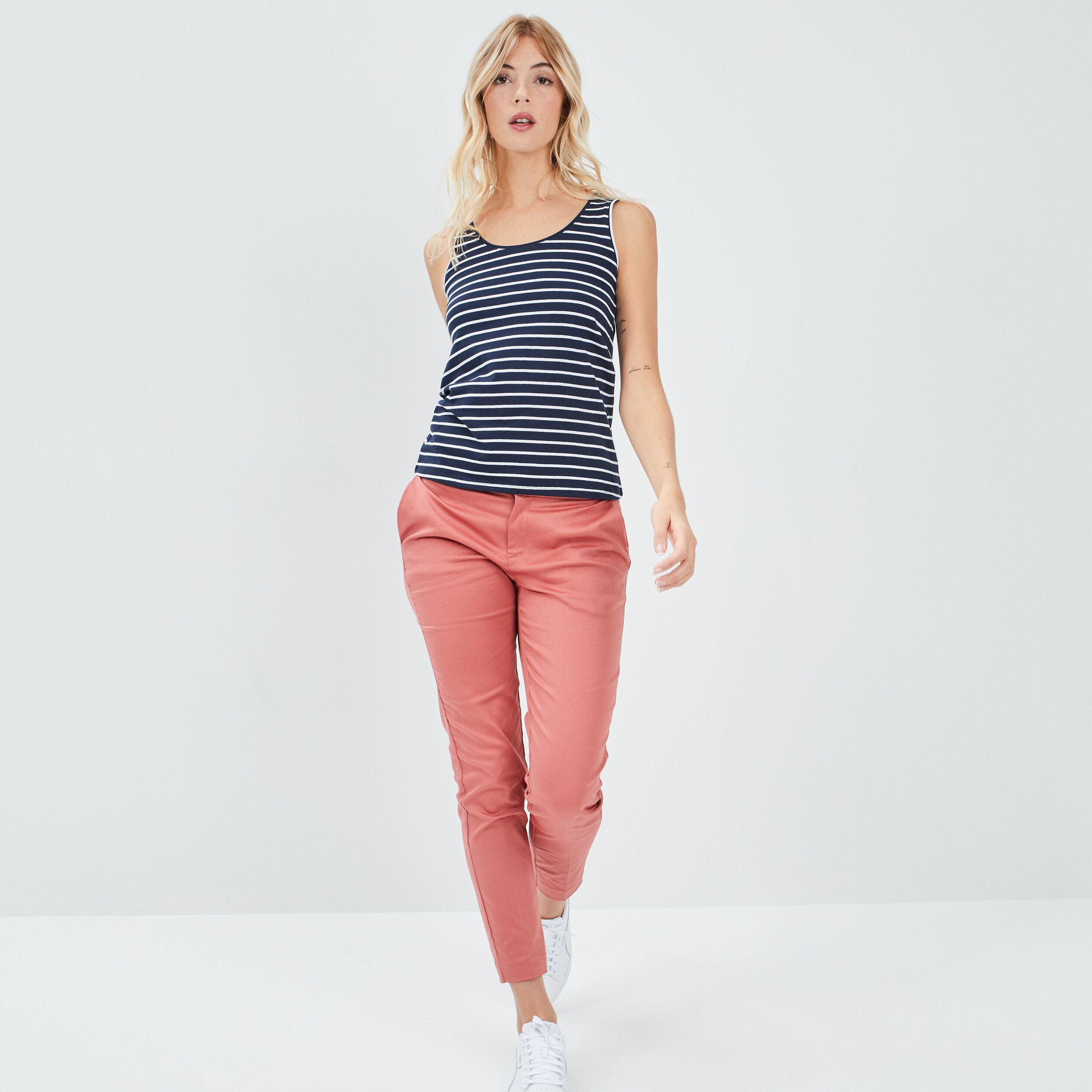 Débardeur à rayures bretelles larges bleu marine femme | La Halle