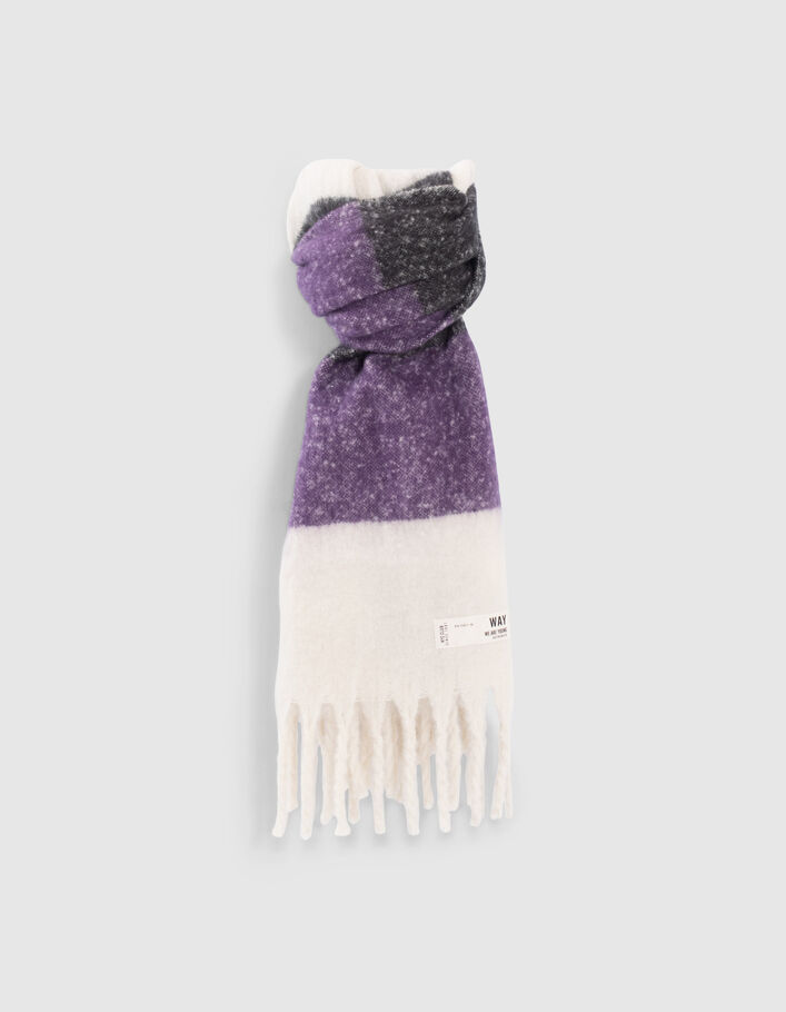 Echarpe noire, écrue, violet motif rayures fille