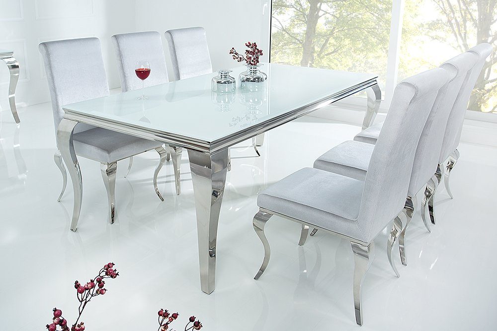 riess-ambiente Esstisch MODERN BAROCK 200cm weiß / silber (Einzelartikel, 1-St), Esszimmer · Opalglas · Edelstahl · eckig