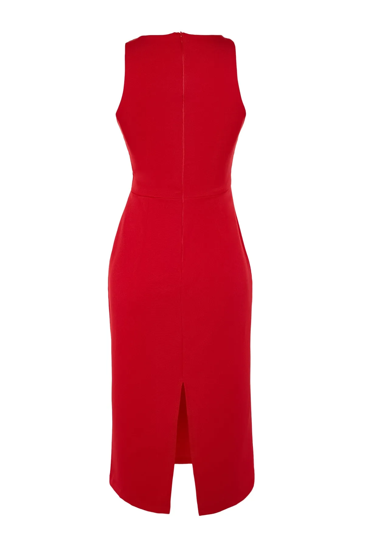 Trendyol Collection  Rotes Accessoire, detailliertes, tailliertes/tailliertes Midi-Webkleid TWOSS23EL02115