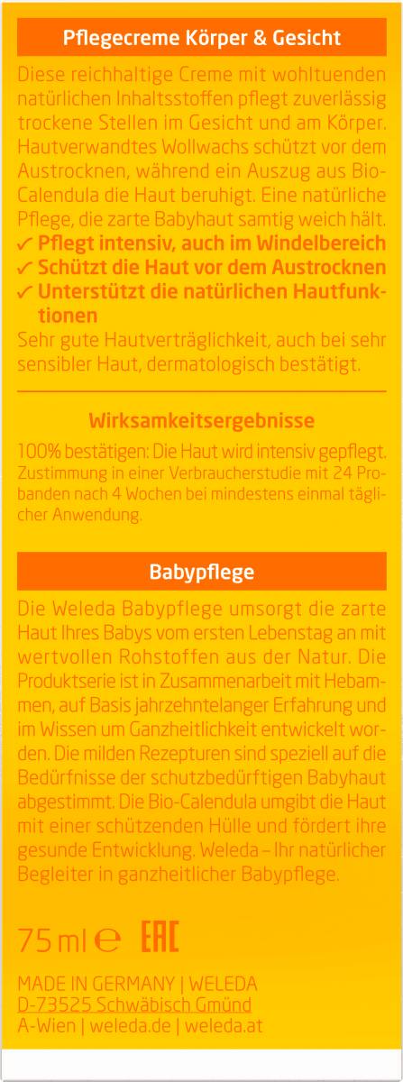 Baby Pflegecreme Körper & Gesicht Calendula, 75 ml
