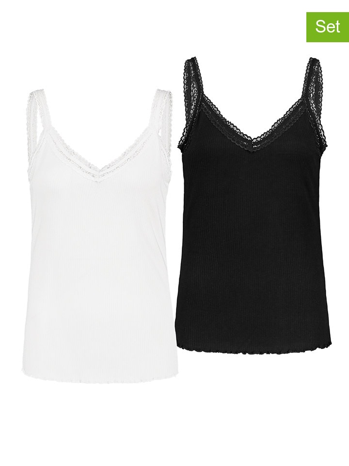 Fresh Made 2er-Set: Tops in Schwarz/ Weiß günstig kaufen