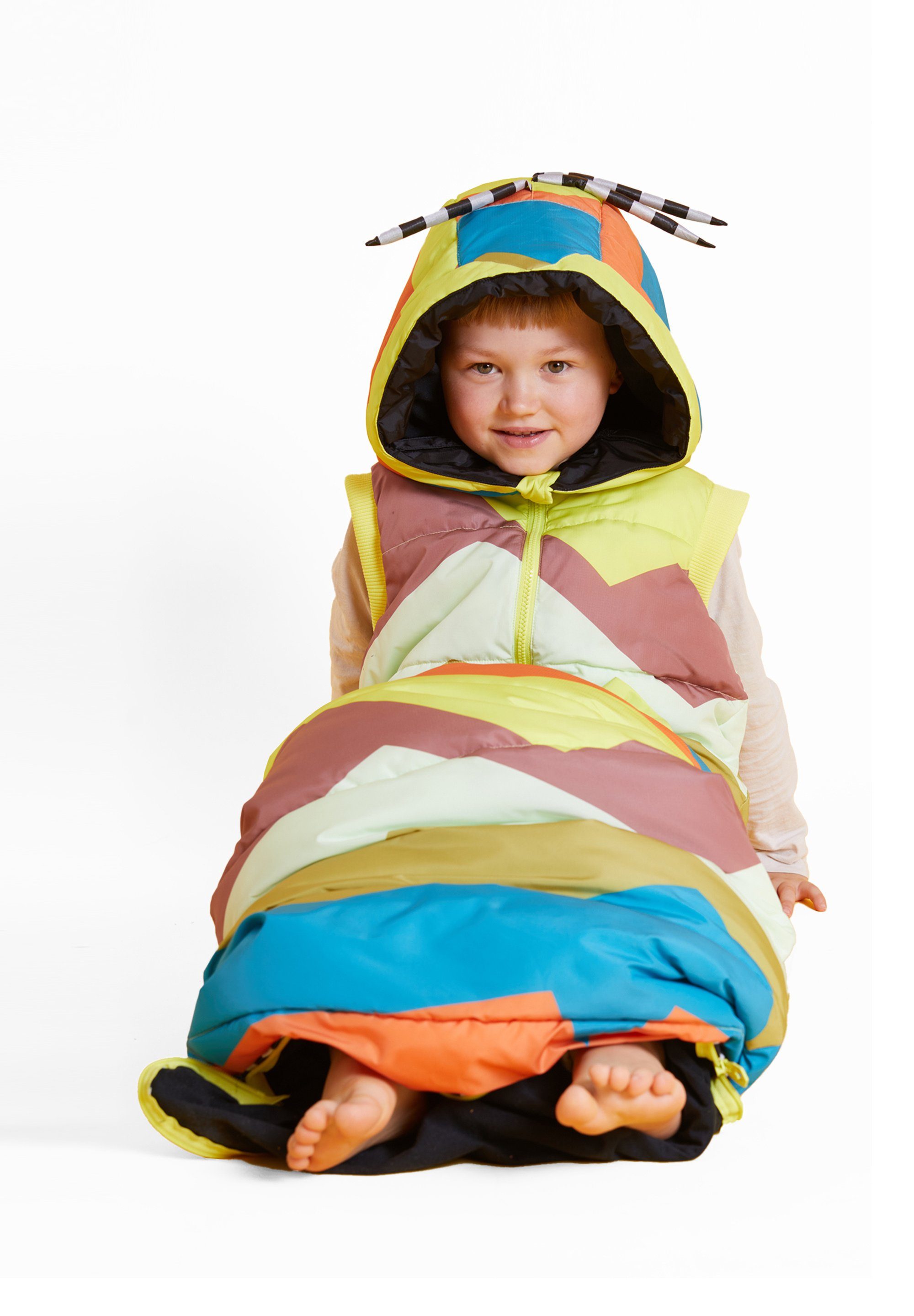 WeeDo Funktionsweste WOODY Bird aus einem Schlafsack wird Dank des Kordelzugs eine Weste