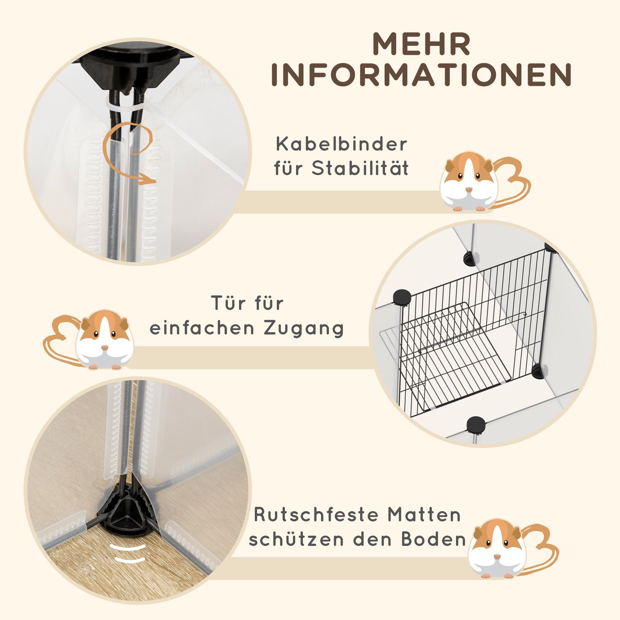 PawHut Kleintierkäfig Freigehege, DIY Kleintiergehege, Stahl, PP-Harzplatte, Weiß, 175L x 70B x 45H cm