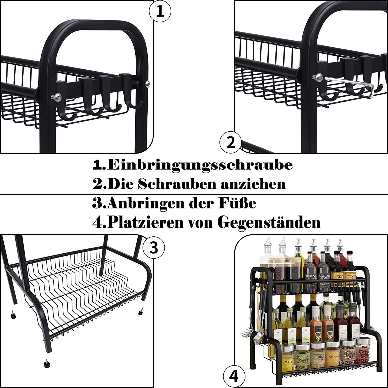 AUFUN Gewürzregal Küche Gewürzhalter Gewürz Regal, 2/4 Etagen Gewürzständer