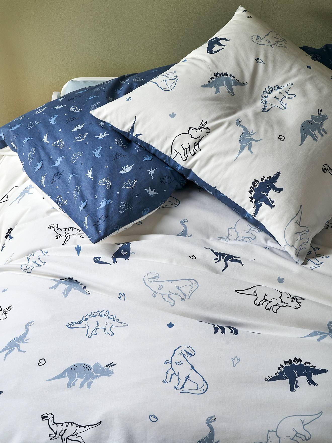 Vertbaudet Kinder Bettwäsche-Set HELLO DINOS Oeko-Tex - wollweiß/grün