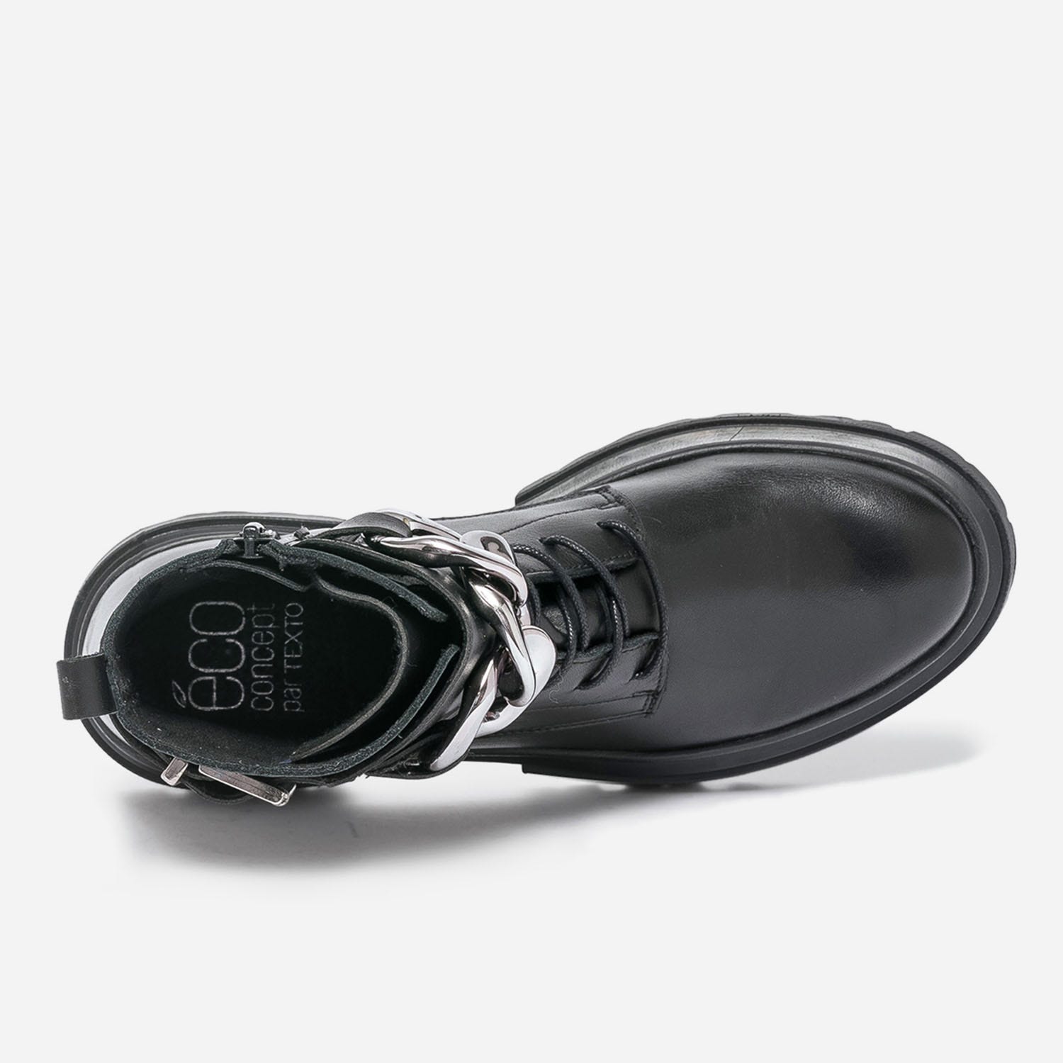 Bottine TEXTO noire en cuir avec maxi chaîne