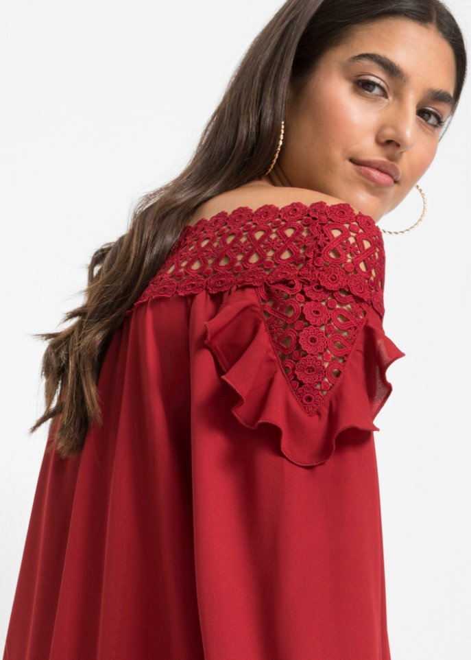 Carmenbluse mit Spitze