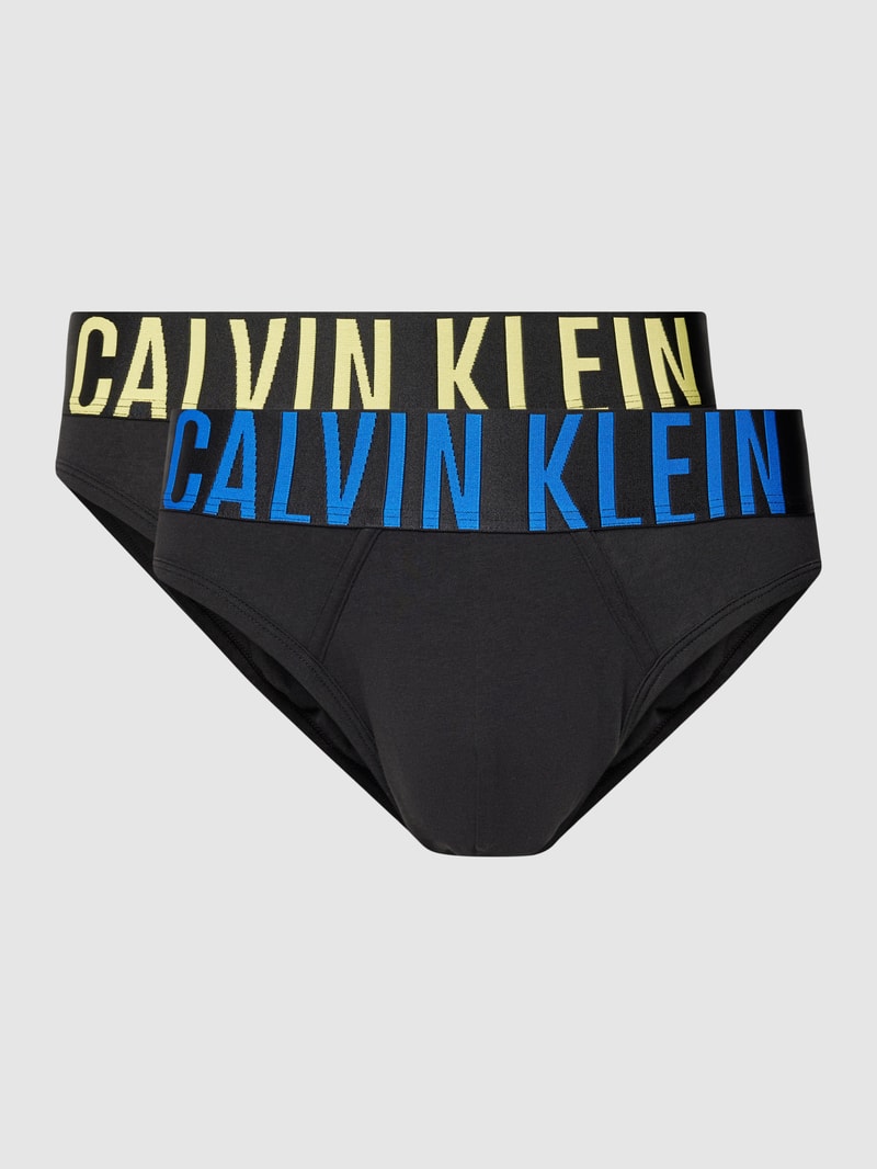 Slip mit elastischem Logo-Bund im 2er-Pack in schwarz