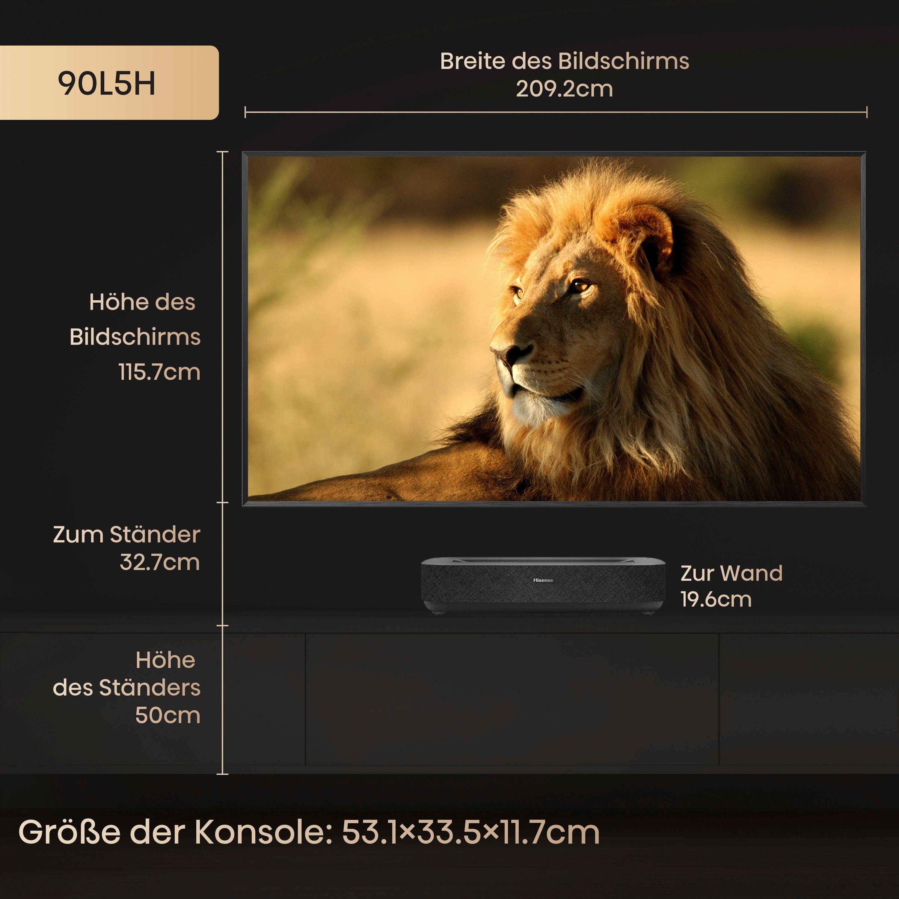Hisense Hisense 90L5HD Daylight Screen (90 Zoll) Laser Projektor DLP-Beamer (2100 lm, 3840 x 2160 px, 4K, HDR, Game Mode, Dolby Atmos)