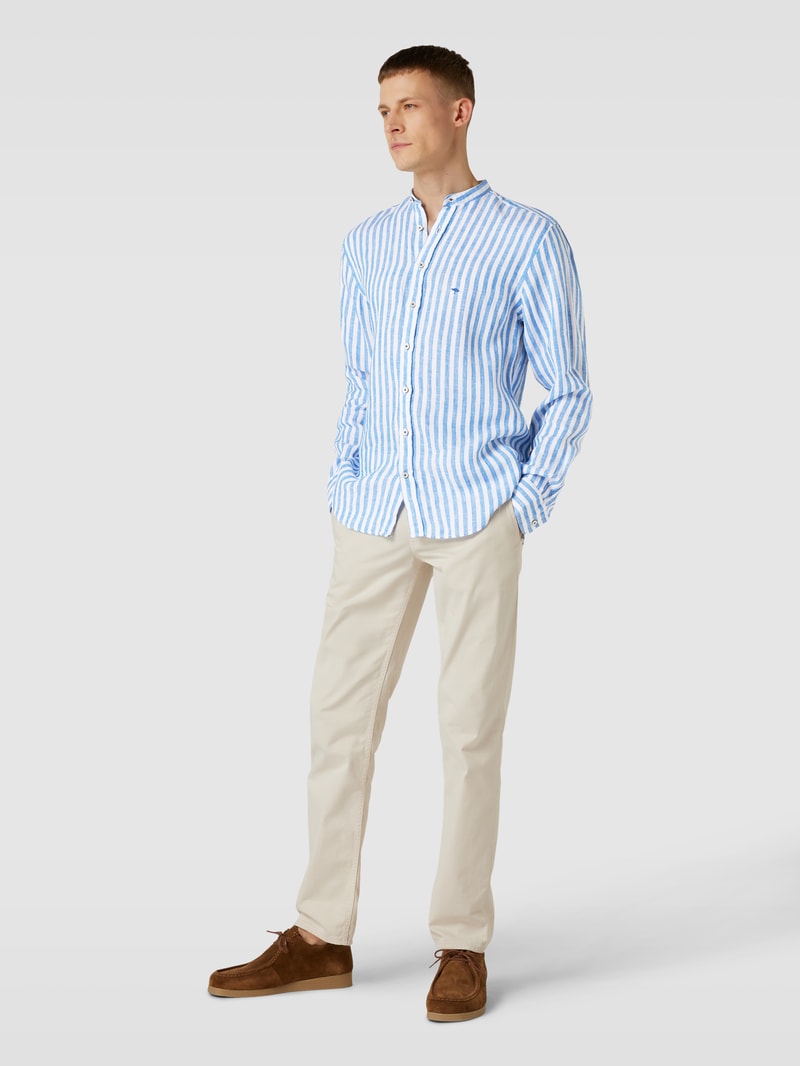 Slim Fit Leinenhemd mit Streifenmuster in royalblau